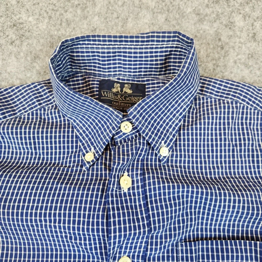 Willis & Geiger Outfitters Shirt Mens Blue Graph Check Plaid Causal Pocket READ